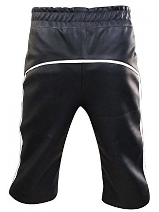 Men Designer Real Sheepskin Black Leather Shorts Cargo