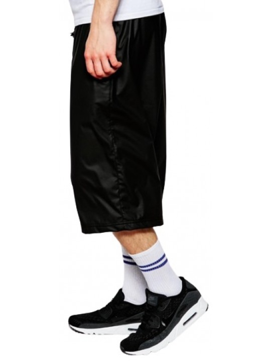 Men Dude Look Real Sheepskin Black Leather Shorts Bermuda