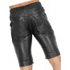 Men Elastic Waist Joggers Real Sheepskin Black Leather Shorts 