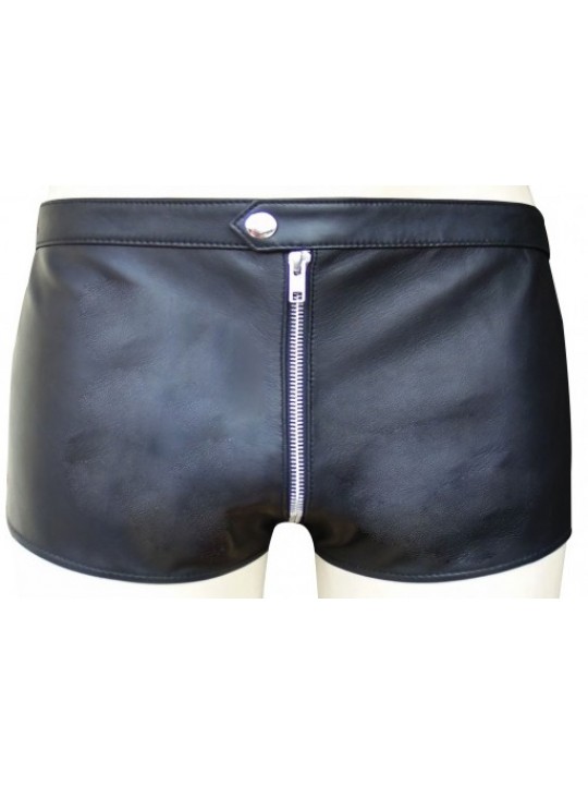 Men One Way Front To Back Zip Closure Real Sheepskin Black Leather Shorts