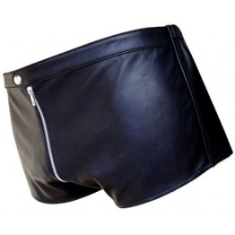 Men One Way Front To Back Zip Closure Real Sheepskin Black Leather Shorts 