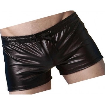 Men Sexy Hot Real Sheepskin Black Leather Shorts 