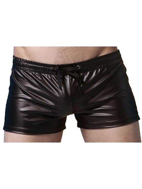 Men Sexy Hot Real Sheepskin Black Leather Shorts