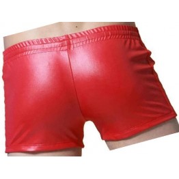 Men Sexy Hot Real Sheepskin Red Leather Shorts 