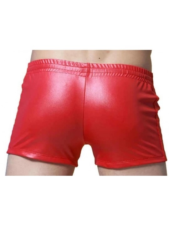 Men Sexy Hot Real Sheepskin Red Leather Shorts