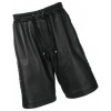 Men Side Lace-Up Basketball Real Sheepskin Black Leather Shorts 