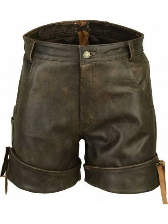 Men Smart Wear Real Sheepskin Vintage Brown Leather Shorts