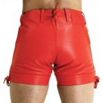 Men Unique Fashion Real Sheepskin Red Leather Shorts
