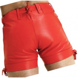 Men Unique Fashion Real Sheepskin Red Leather Shorts 