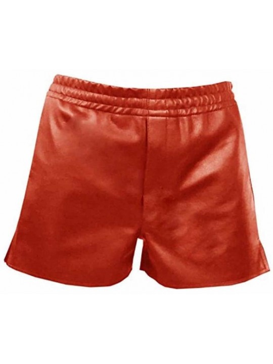 Mens Athletes Real Sheepskin Red Leather Shorts