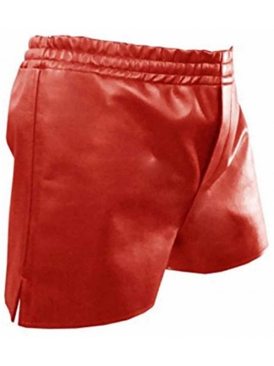 Mens Athletes Real Sheepskin Red Leather Shorts