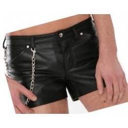 Mens Casual Wear Real Sheepskin Black Leather Shorts 