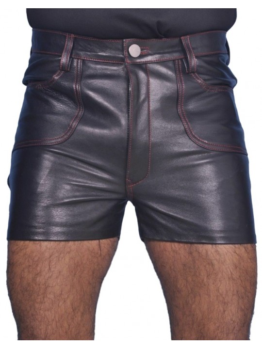 Mens Club Wear Real Sheepskin Navy Blue Leather Shorts