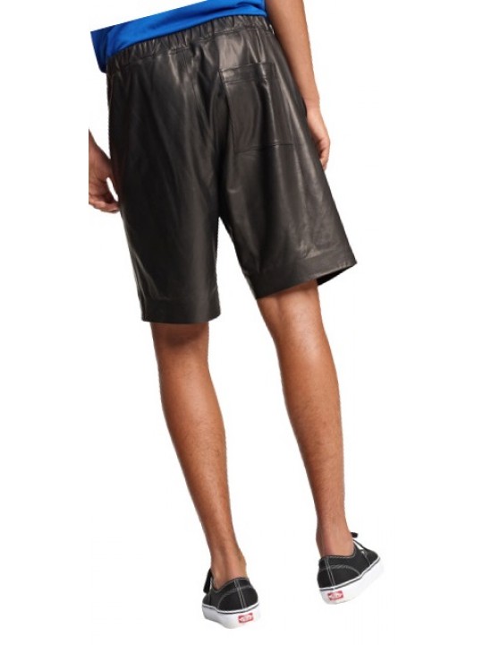 Mens Comfortable Real Sheepskin Black Leather Shorts