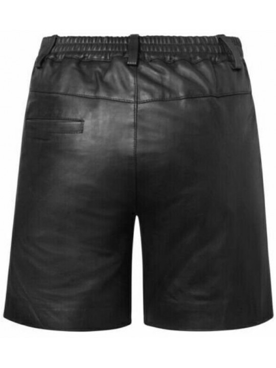 Mens High Quality Real Sheepskin Black Leather Bermuda Shorts