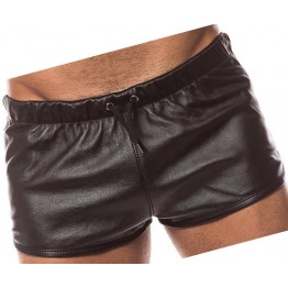 Mens Hot Real Sheepskin Dark Brown Leather Shorts 