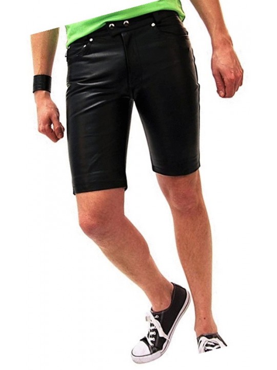 Mens New Fashion Real Sheepskin Black Leather Shorts