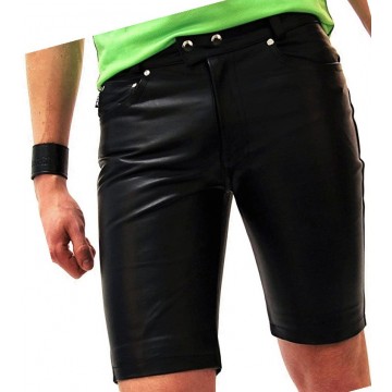 Mens New Fashion Real Sheepskin Black Leather Shorts 