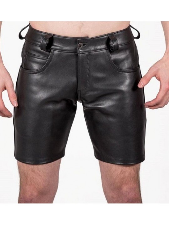 Mens Pride Walk Real Sheepskin Black Leather Shorts