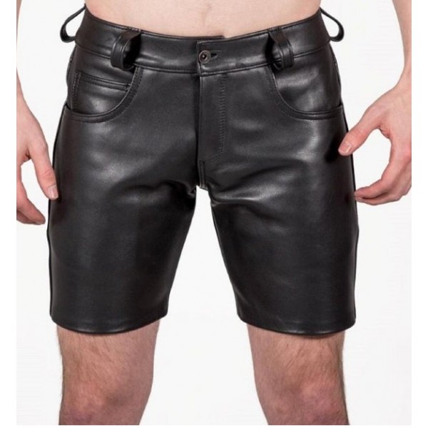 Mens Pride Walk Real Sheepskin Black Leather Shorts