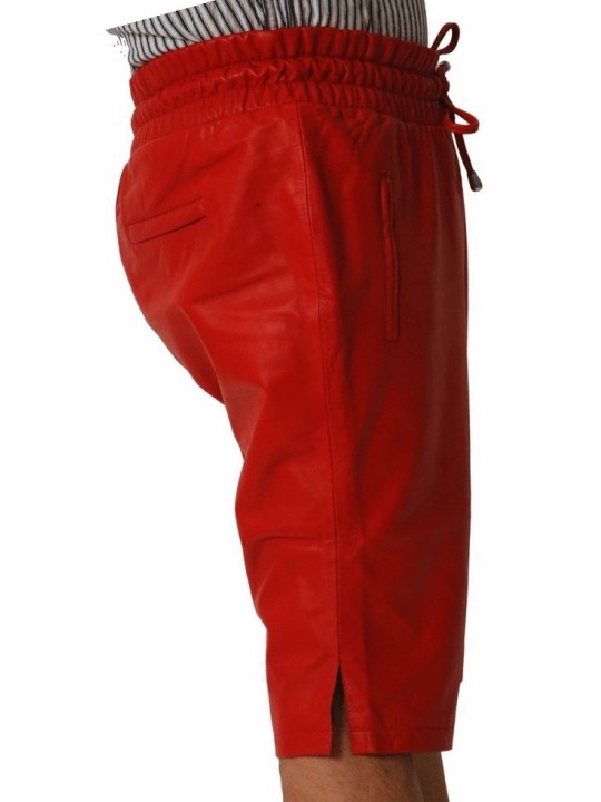 Mens Relaxed Fit Real Sheepskin Red Leather Shorts