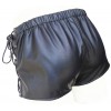 Mens Side Lace Up Real Sheepskin Black Leather Shorts 
