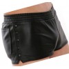 Mens Side Snap Buttons Closure Real Sheepskin Black Leather Shorts 