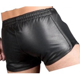 Mens Sports Gym Real Sheepskin Black Leather Shorts