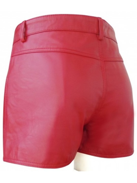 Mens Street Wear Real Sheepskin Red Leather Shorts