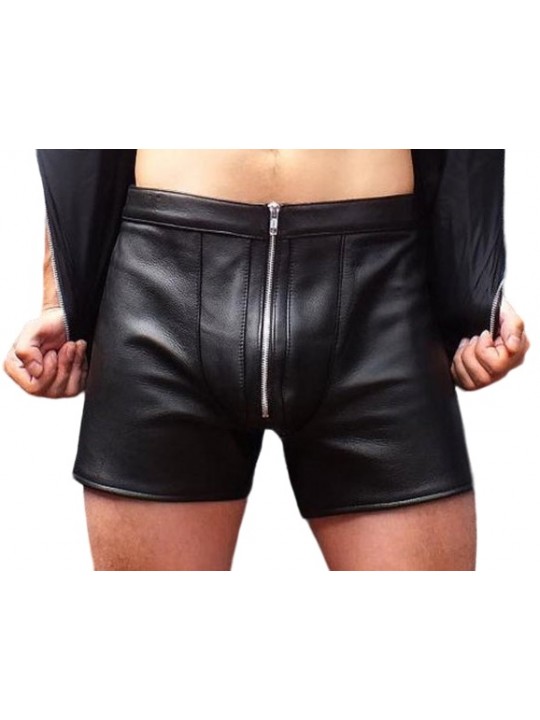 Mens Stylish Real Sheepskin Black Leather Shorts