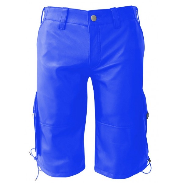 Mens Stylish Real Sheepskin Blue Leather Cargo Shorts