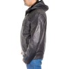 Men's Quilted Shoulder Style Black Leather Hooded Jacket