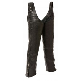 Mens Beltless Adjustable Side Snap Black Leather Chaps
