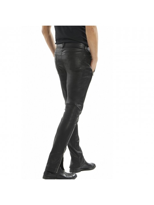 Mens Casual Genuine Soft Real Black Leather Trouser Pant