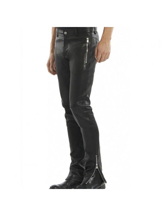 Mens Casual Genuine Soft Real Black Leather Trouser Pant