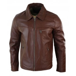 Mens Classic Soft Hide Zipped Brown Real Leather Jacket