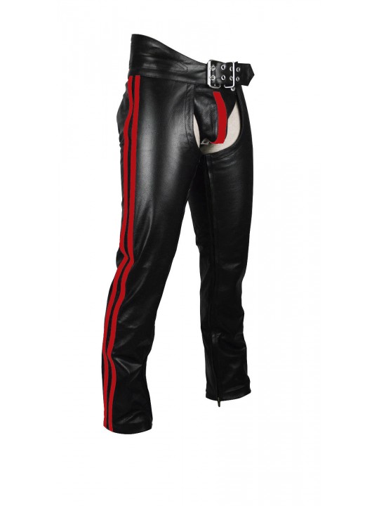 Mens Red Color Stripes Leather Bikers Chaps