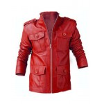 Genuine Lambskin Red Leather Biker Motorcycle Jacket for Men