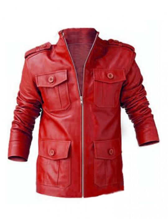 Genuine Lambskin Red Leather Biker Motorcycle Jacket for Men