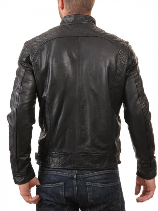 Mens Slim Fit Real lambskin Black Leather Jacket