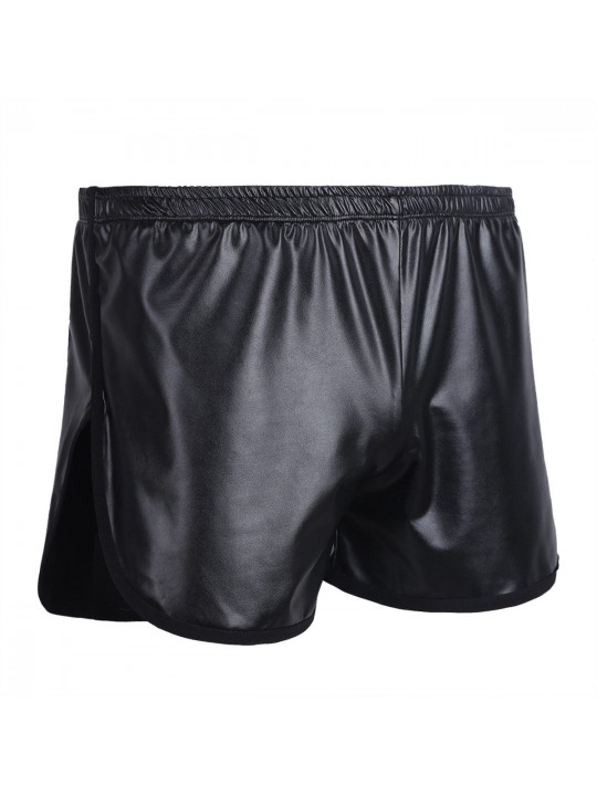 Mens Black Leather Short Pants with Pocket