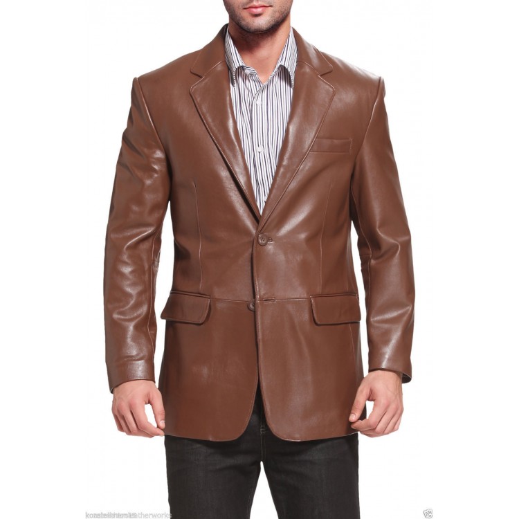 New Men/'s Genuine soft Lambskin Leather Blazer TAN Slim fit Coat Leather Jacket