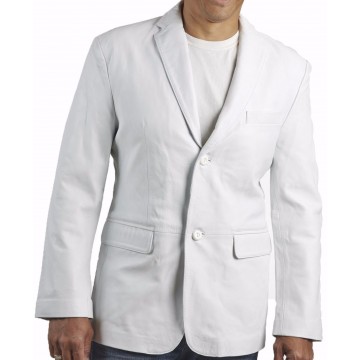 Mens Celebrity Style Smart Genuine White Leather Blazer
