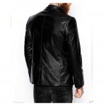 Mens Two Button Pure Lambskin Black Leather Blazer Coat