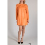 Stylish Long Sleeves Orange Leather Shift Dress for Women