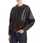 Stylish Natural Lambskin Black Leather Bomber Jacket for Womens