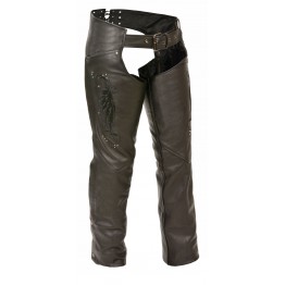 Stylish Wing Embroidery Pure Black Leather Chaps for Womens 
