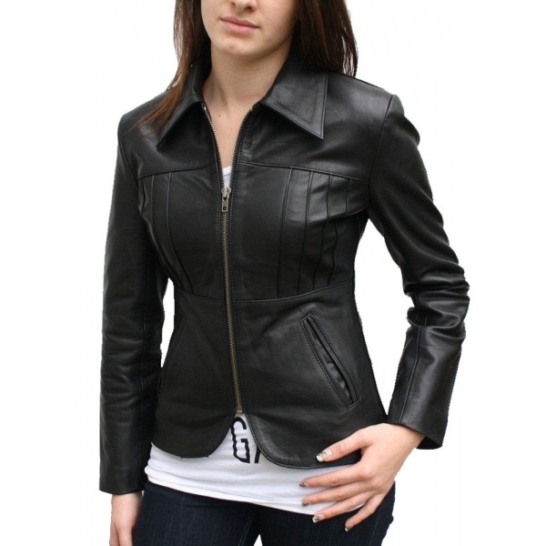 Unique Custom Made Real Lambskin Black Leather Jacket for Women