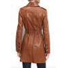 Women Natural Lambskin Brown Leather Long Trench Style Coat