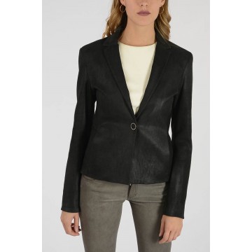 Women Real Black Suede Leather Blazer Jacket Coat